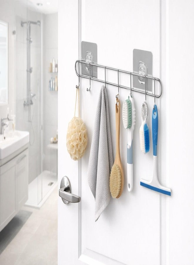 LYSIREN Door Hangers for Clothes, Hanger for Wall - Stainless Steel Bathroom Wall Hook with 6 Hooks, Self Adhesive Magic Sticker Door & Wall Hanger for Towel, Kitchen & Clothes, 5 Kg Capacity, Silver - Image 5