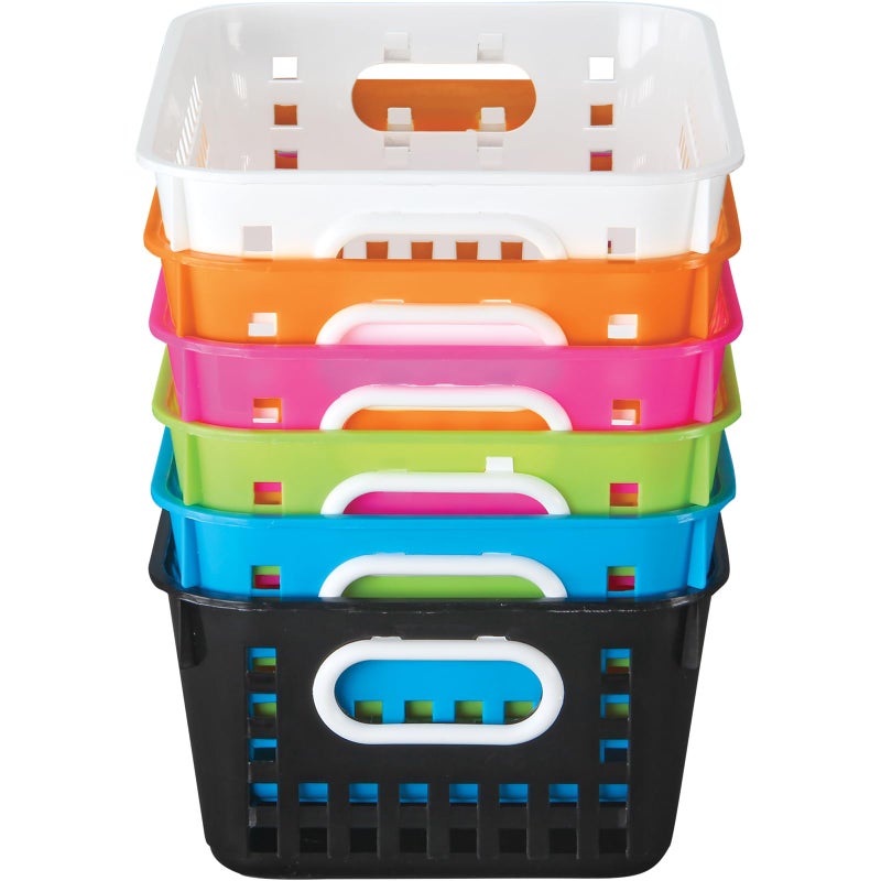 Really Good Stuff - 164316 Plastic Storage Baskets for Classroom or Home Use - Stackable Mesh Plastic Baskets with Grip Handles - Bright Neon Colors - 11"" x 7.5"" (Set of 6) - Image 3