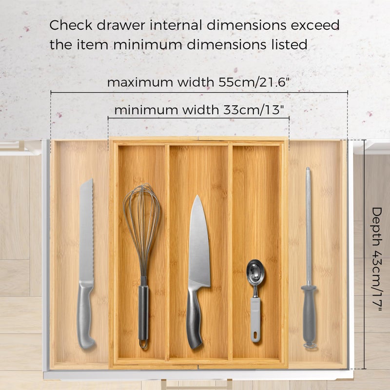 Utoplike Bamboo Expandable Kitchen Drawer Organizer, Adjustable Utensil Holder and Cutlery Tray Organiser, Drawer Divider for Silverware, Flatware, Knives in Kitchen, Bedroom, Living Room, 5 Slot - Image 4