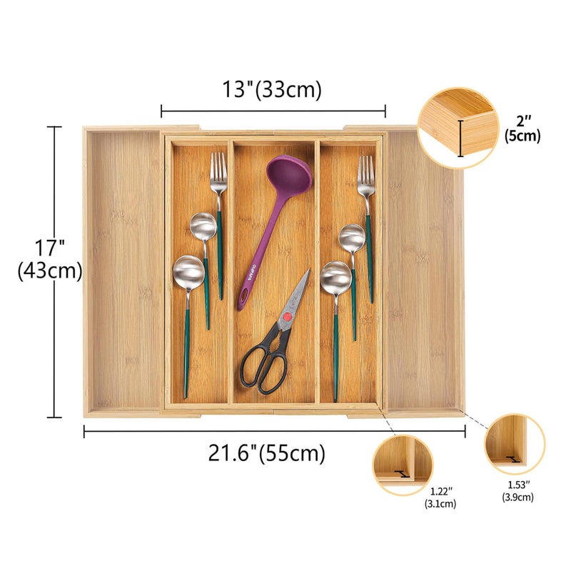 Utoplike Bamboo Expandable Kitchen Drawer Organizer, Adjustable Utensil Holder and Cutlery Tray Organiser, Drawer Divider for Silverware, Flatware, Knives in Kitchen, Bedroom, Living Room, 5 Slot - Image 3