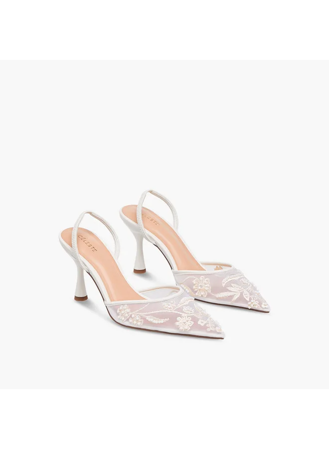 Celeste Women's Floral Embellished Slingback Sandals with Stiletto Heels