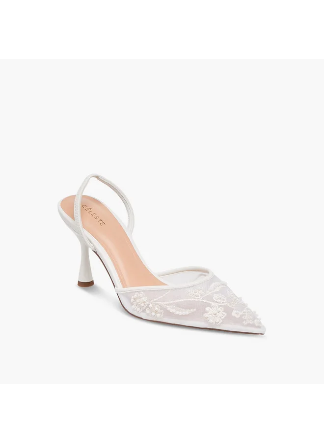 Celeste Women's Floral Embellished Slingback Sandals with Stiletto Heels