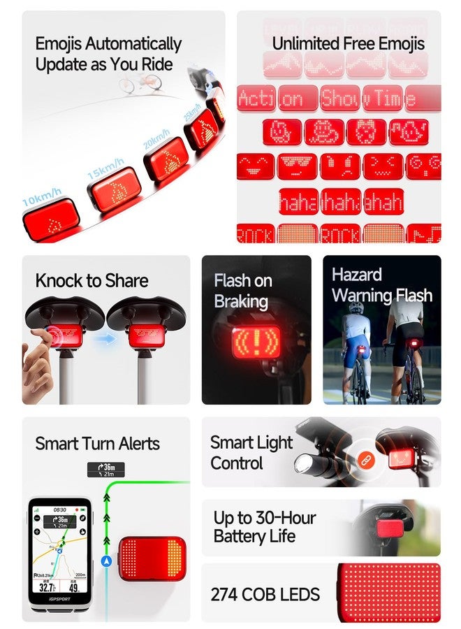 iGPSPORT ET6 Emoji Rear Bike Light, Brake Warning 1.2KM Visible Auto On/Off Waterproof Bike Tail Light - Image 2