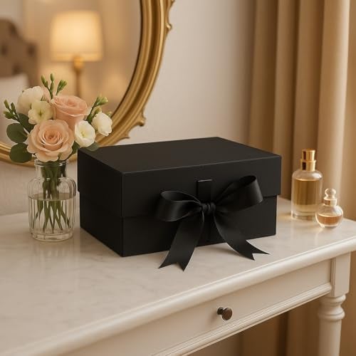 Awestuffs Gift Box Modern Folding Boxes with Ribbon Readymade Boxes for Gifting, Birthday, Parties, Festivals and Return Gifts (Size: Large) (Colour: Black) (23 x 16 x 10 cm) (Set of 6) - Image 5