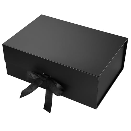 Awestuffs Gift Box Modern Folding Boxes with Ribbon Readymade Boxes for Gifting, Birthday, Parties, Festivals and Return Gifts (Size: Large) (Colour: Black) (23 x 16 x 10 cm) (Set of 6) - Image 1