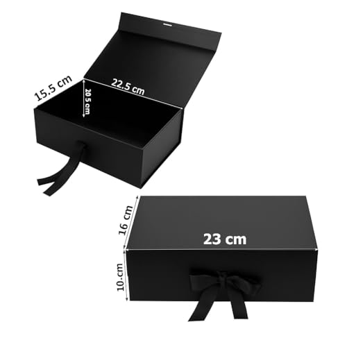 Awestuffs Gift Box Modern Folding Boxes with Ribbon Readymade Boxes for Gifting, Birthday, Parties, Festivals and Return Gifts (Size: Large) (Colour: Black) (23 x 16 x 10 cm) (Set of 6) - Image 3