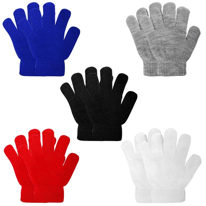 ONESING 5 Pairs Kids Gloves Knit Gloves for Kids Winter Gloves Stretchy White Kid Glove Solid Finger Boys Glove for Girls Boys - Image 1