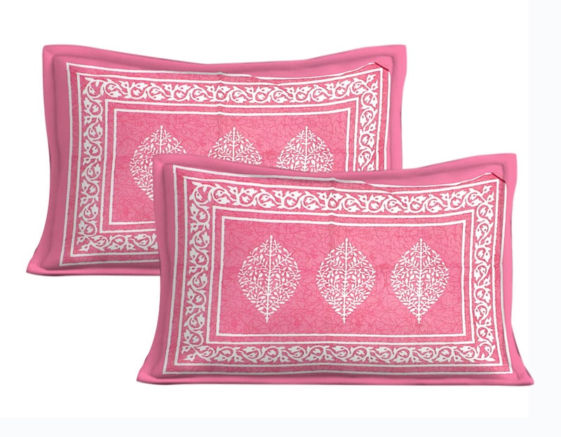 EarlyMart Cotton Rajasthani Jaipuri Traditional Floral King Size Double Bedsheet With 2 Pillow Covers (Pink),144 TC - Image 4