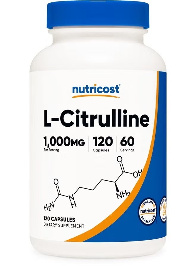 Nutricost L-Citrulline 500mg, 120 Capsules - Gluten Free, Non-GMO, 1000mg Per Serving (60 Serv) - Image 1