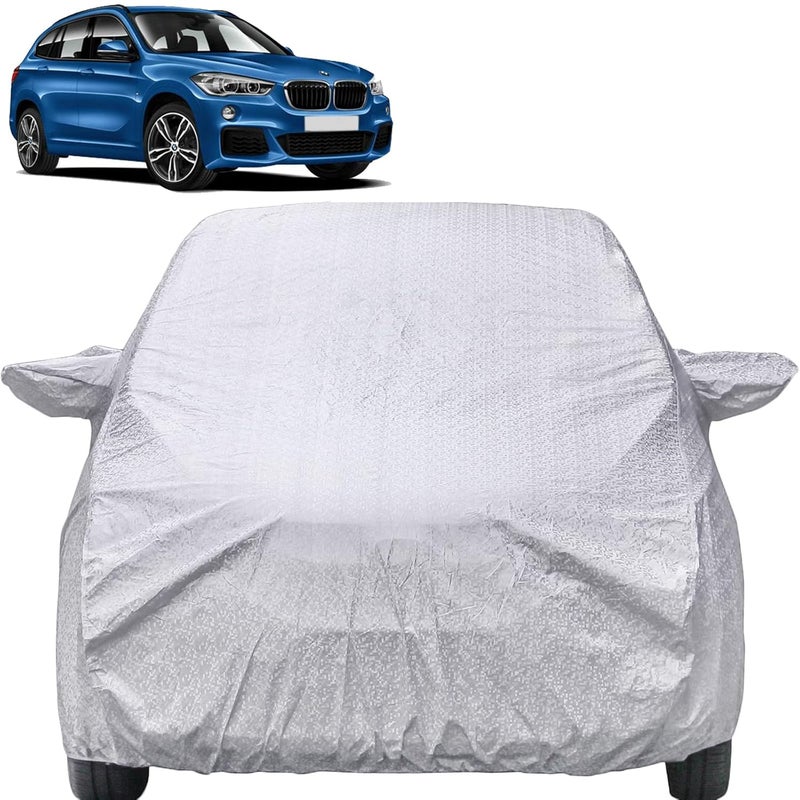 Autofact Waterproof Car Body Cover Compatible with BMW X1 with Mirror Pockets (Shinning Silver) - Image 1