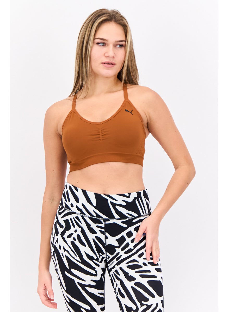 PUMA Women Sportswear Fit Padded Brand Logo Training Sports Bra, Brown  - Image 1