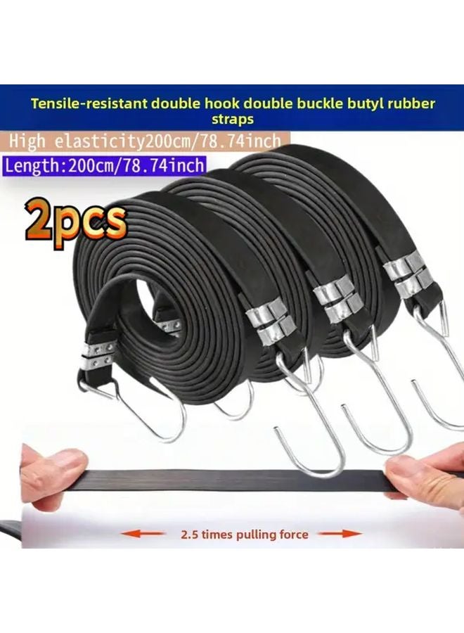 2 Heavy Duty Elastic Ropes 200cm 78 74in 2pcs High Elasticity Durable Cargo Straps - Image 1