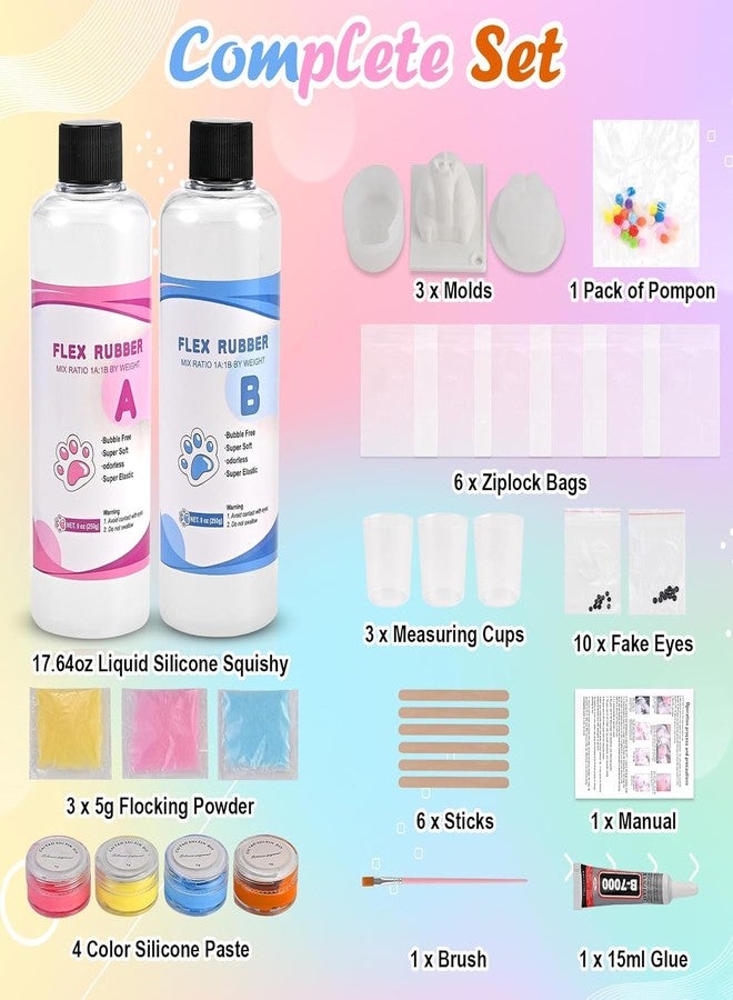 Faburo Taba Squishy Kit, 3 Levels DIY Softness, 18oz 41 Parts Upgrade Silicone Rubber Taba Squishies with 3 Mold- Cat Paw Hamster Fish, Taba Squishy Maker Molds Pack, Tabba Squishies Making Kit - Image 2