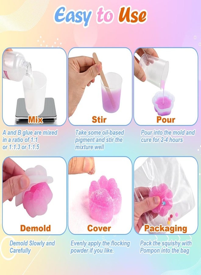 Faburo Taba Squishy Kit, 3 Levels DIY Softness, 18oz 41 Parts Upgrade Silicone Rubber Taba Squishies with 3 Mold- Cat Paw Hamster Fish, Taba Squishy Maker Molds Pack, Tabba Squishies Making Kit - Image 5