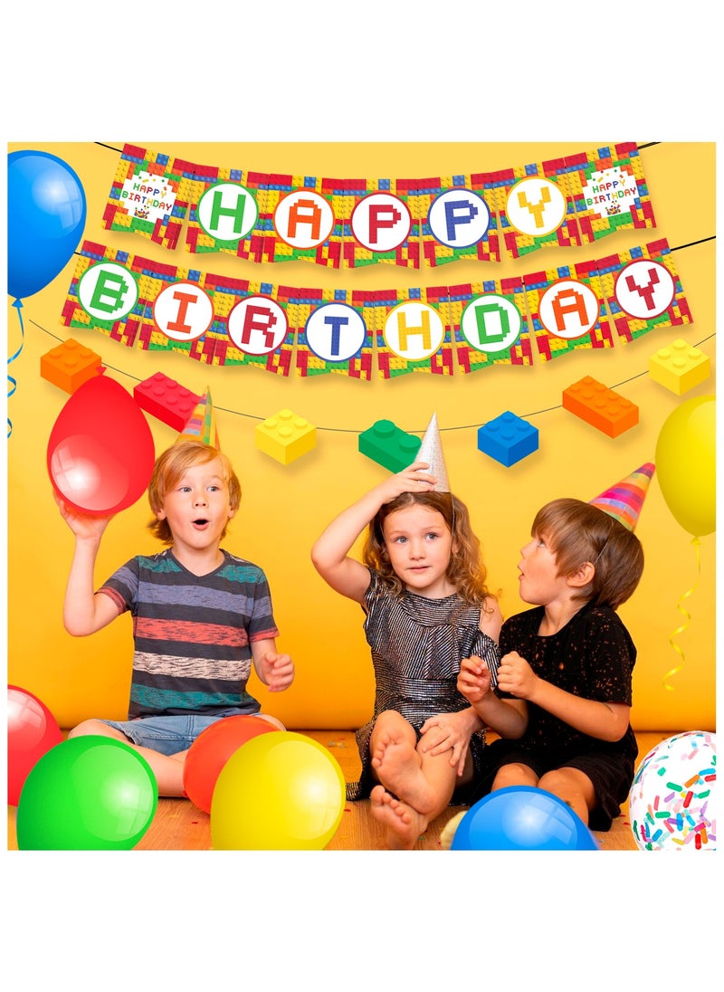 FRUITFUL PARTY - Block Party Decorations,53 Pcs Building Blocks Birthday Decorations Set - Building Block Birthday Balloons,Building Block Banner Cake Topper etc Colorful Building Block Birthday Party Supplies - Image 1