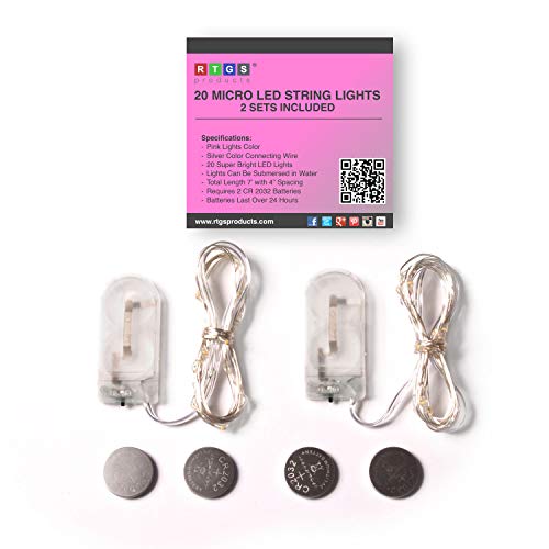 RTGS 2 Sets 20 LEDs Pink Color String Lights Silver Wire Indoor and Outdoor 6.5 Feet Firefly Starry Fairy Lights Battery Powered for DIY, Christmas, Holidays, Party, Bedroom and Centerpieces - Image 2