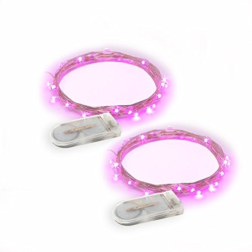 RTGS 2 Sets 20 LEDs Pink Color String Lights Silver Wire Indoor and Outdoor 6.5 Feet Firefly Starry Fairy Lights Battery Powered for DIY, Christmas, Holidays, Party, Bedroom and Centerpieces - Image 1