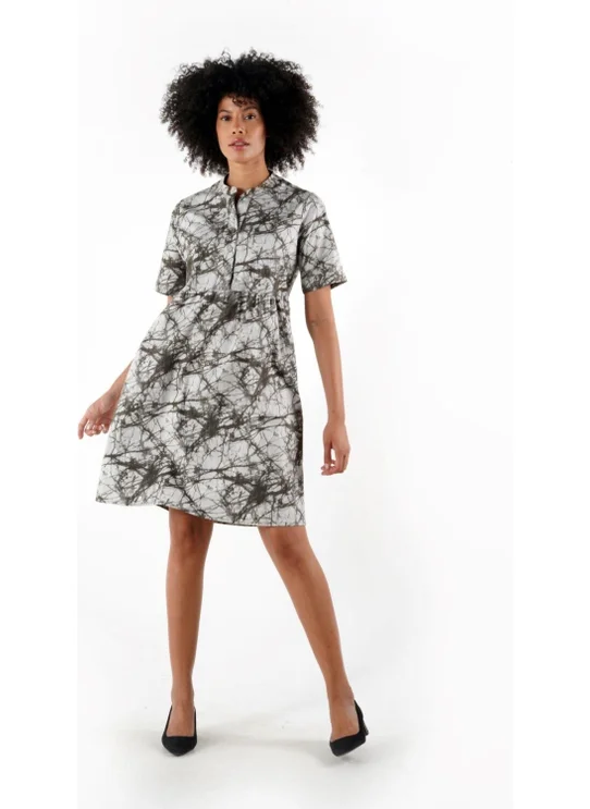 Alexander Gardi Patterned Buttoned Mandarin Collar Comfort Dress (B24-384 00)