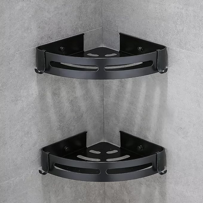 Roktry 1 pcs Aluminum Bathroom Shelf Triangular Storage Rack Shelf Bathroom Corner Organizer Stand Bathroom Organisers Storage Shower Shelf Black Kitchen Accessories - Image 1