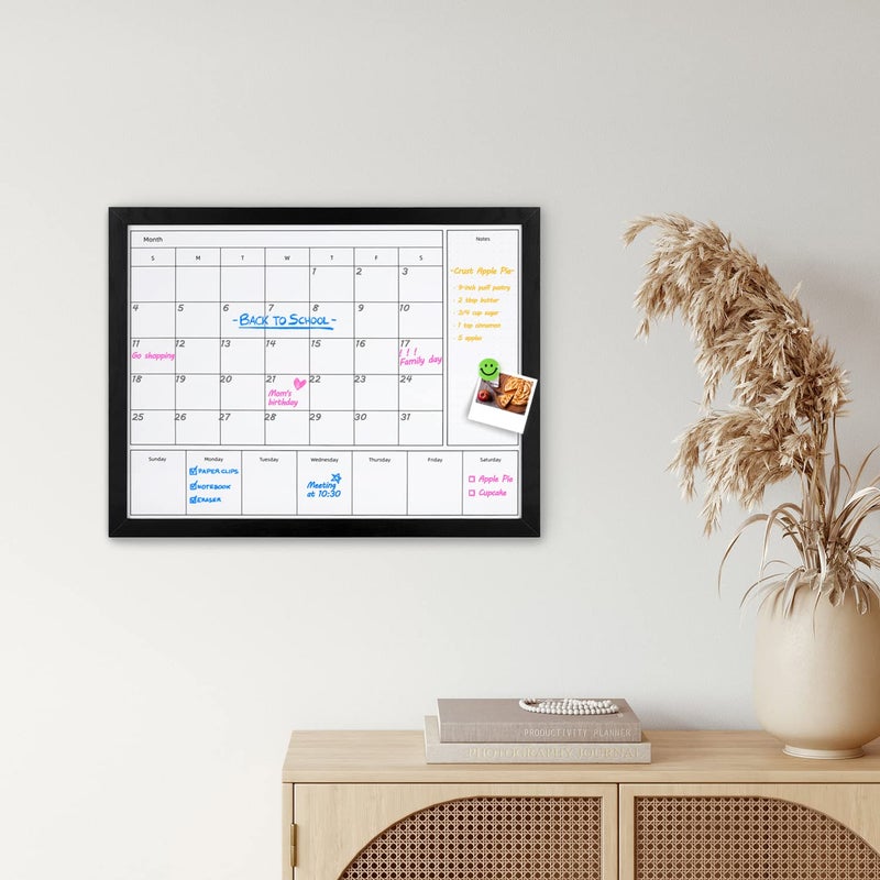 Aitakatta 3-in-1 Dry Erase Calendar for Wall, 17x13 inches Magnetic Surface Monthly & Weekly Planner Whiteboard, Dry Erase Board with Black Wood Frame, Hanging White Board Calendar(YL+ZL-BK,4333) - Image 4