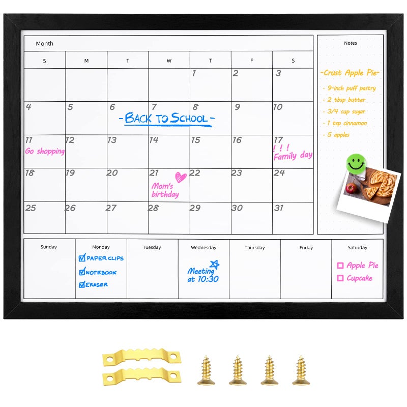Aitakatta 3-in-1 Dry Erase Calendar for Wall, 17x13 inches Magnetic Surface Monthly & Weekly Planner Whiteboard, Dry Erase Board with Black Wood Frame, Hanging White Board Calendar(YL+ZL-BK,4333) - Image 1