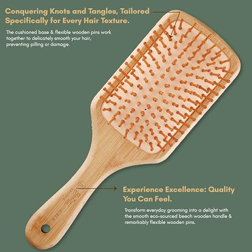 Beauté Secrets Wooden Paddle Hair Brush | 10.25” x 3.5” Large Flat Brush with Natural Eco-Friendly Wood Handle | For Men & Women, Thick, Curly, Wavy & Long Hair - Image 3