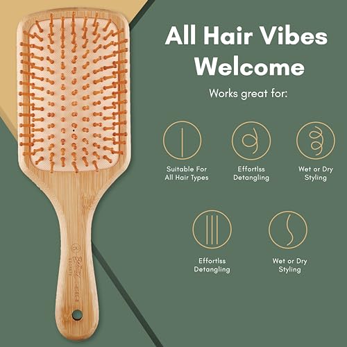 Beauté Secrets Wooden Paddle Hair Brush | 10.25” x 3.5” Large Flat Brush with Natural Eco-Friendly Wood Handle | For Men & Women, Thick, Curly, Wavy & Long Hair - Image 5