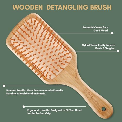 Beauté Secrets Wooden Paddle Hair Brush | 10.25” x 3.5” Large Flat Brush with Natural Eco-Friendly Wood Handle | For Men & Women, Thick, Curly, Wavy & Long Hair - Image 4
