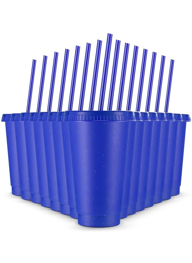 Rtteri 15 Pcs Reusable Cups with Straws and Lids 16 oz Glitter Tumblers Plastic Party Favor Cups with Lids Travel Mug Tumbler for Easter Graduation Party Iced Beverage Water(Navy Blue) - Image 1