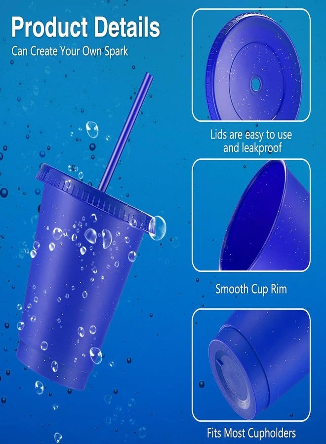 Rtteri 15 Pcs Reusable Cups with Straws and Lids 16 oz Glitter Tumblers Plastic Party Favor Cups with Lids Travel Mug Tumbler for Easter Graduation Party Iced Beverage Water(Navy Blue) - Image 3