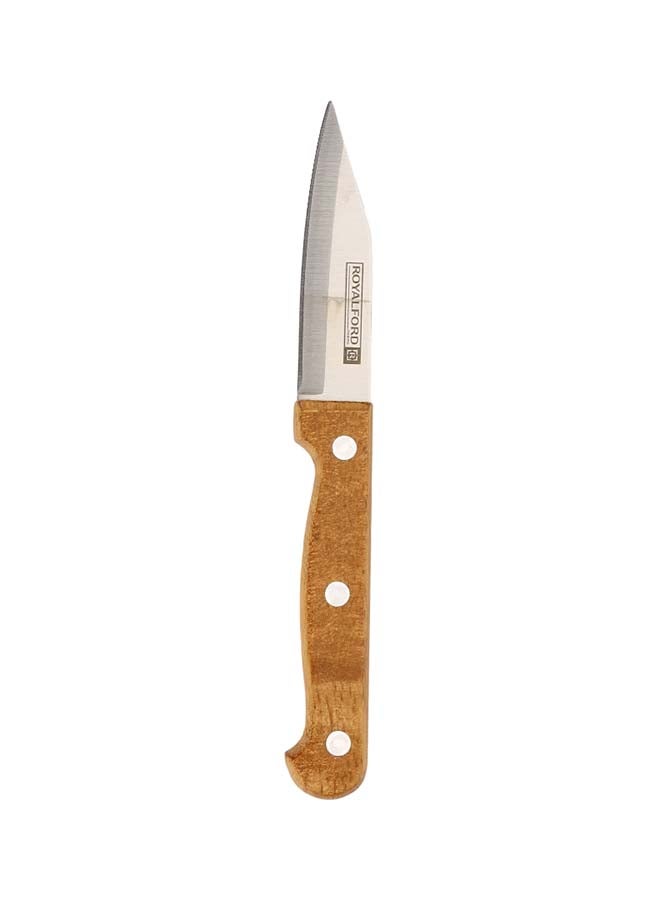 Royalford Kitchen Knife Set- RF12265/ Pack of 7, Includes Chef, Slicer, Utility, Paring Knife and Scissors/ Stylish Pinewood Holder, Ergonomic Design with Comfortable Wooden Handle Multicolor - Image 4