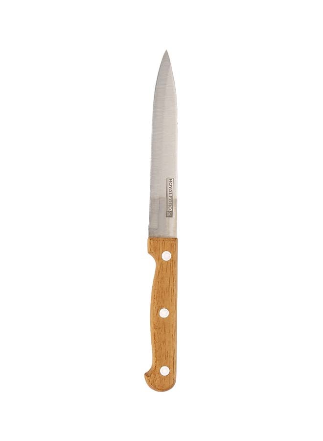 Royalford Kitchen Knife Set- RF12265/ Pack of 7, Includes Chef, Slicer, Utility, Paring Knife and Scissors/ Stylish Pinewood Holder, Ergonomic Design with Comfortable Wooden Handle Multicolor - Image 2