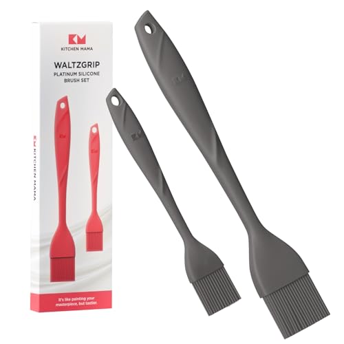 Kitchen Mama WaltzGrip Platinum Silicone Basting Pastry Brush Set of 2 HeatResistant Brushes for Cooking Baking Grilling and Spreading Oil or Butter DishwasherSafe Metal Gray