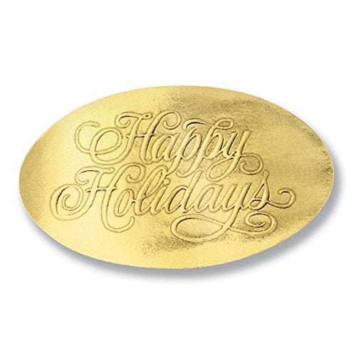 PaperDirect Embossed Happy Holidays Gold Foil Seals SelfAdhesive Round Stickers for Christmas Cards Gift Wrapping Envelopes Crafts Scrapbooking Business Mailers Pack of 32 - Image 1