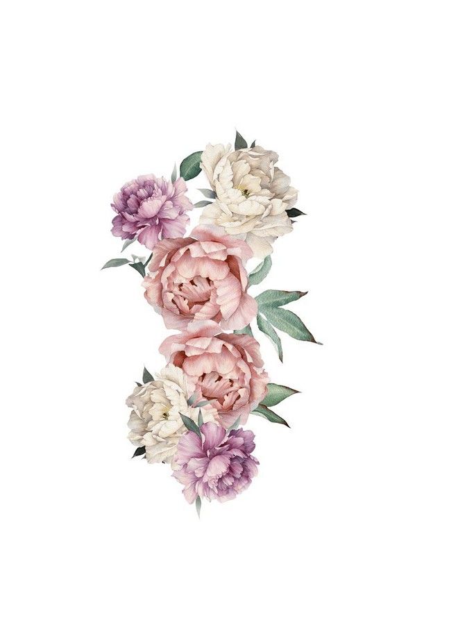 Kiddale ملصقات حائط على شكل زهور الفاوانيا والورد قابلة للإزالة وقابلة للتقشير واللصق لخلفية الأريكة وغرفة المعيشة وغرفة النوم والمطبخ وغرفة الأطفال باللون الوردي العتيق - Image 2