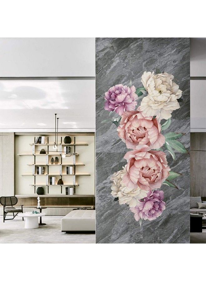 Kiddale ملصقات حائط على شكل زهور الفاوانيا والورد قابلة للإزالة وقابلة للتقشير واللصق لخلفية الأريكة وغرفة المعيشة وغرفة النوم والمطبخ وغرفة الأطفال باللون الوردي العتيق - Image 3