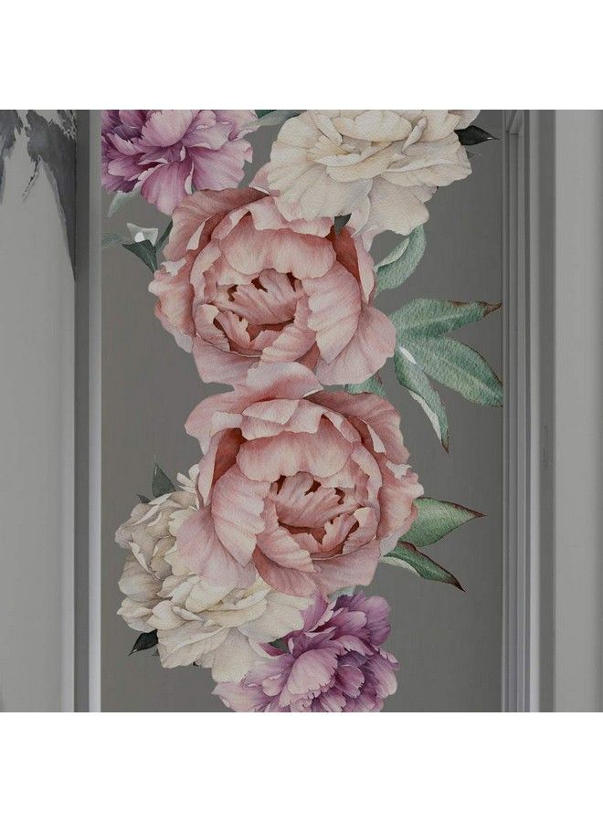 Kiddale ملصقات حائط على شكل زهور الفاوانيا والورد قابلة للإزالة وقابلة للتقشير واللصق لخلفية الأريكة وغرفة المعيشة وغرفة النوم والمطبخ وغرفة الأطفال باللون الوردي العتيق - Image 4