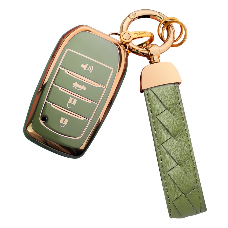 Bqepe for Toyota Key Fob Cover Keychain Fit for 2025-2026 Camry 4Runner,2019-2026 Land Cruiser,Mirai,2021-2026 Venza,Grand Highlander,Hilux,Fortuner,2023-2026 Corolla,Prius(Green, 4 Buttons) - Image 1