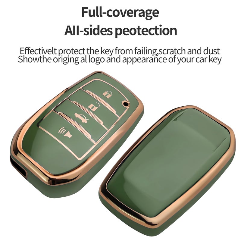 Bqepe for Toyota Key Fob Cover Keychain Fit for 2025-2026 Camry 4Runner,2019-2026 Land Cruiser,Mirai,2021-2026 Venza,Grand Highlander,Hilux,Fortuner,2023-2026 Corolla,Prius(Green, 4 Buttons) - Image 3