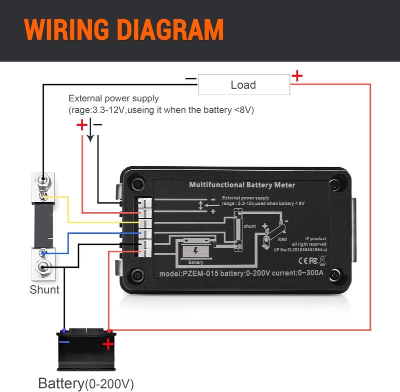 MICTUNING LCD Display DC Battery Monitor Meter 0-200V Voltmeter Ammeter for Cars RV Solar System (B) - Image 4
