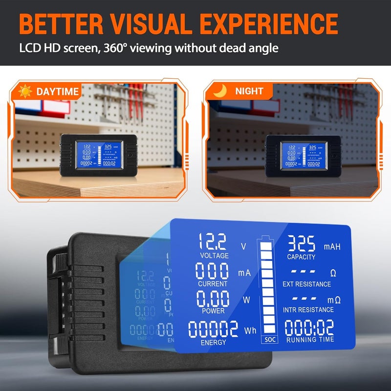 MICTUNING LCD Display DC Battery Monitor Meter 0-200V Voltmeter Ammeter for Cars RV Solar System (B) - Image 5