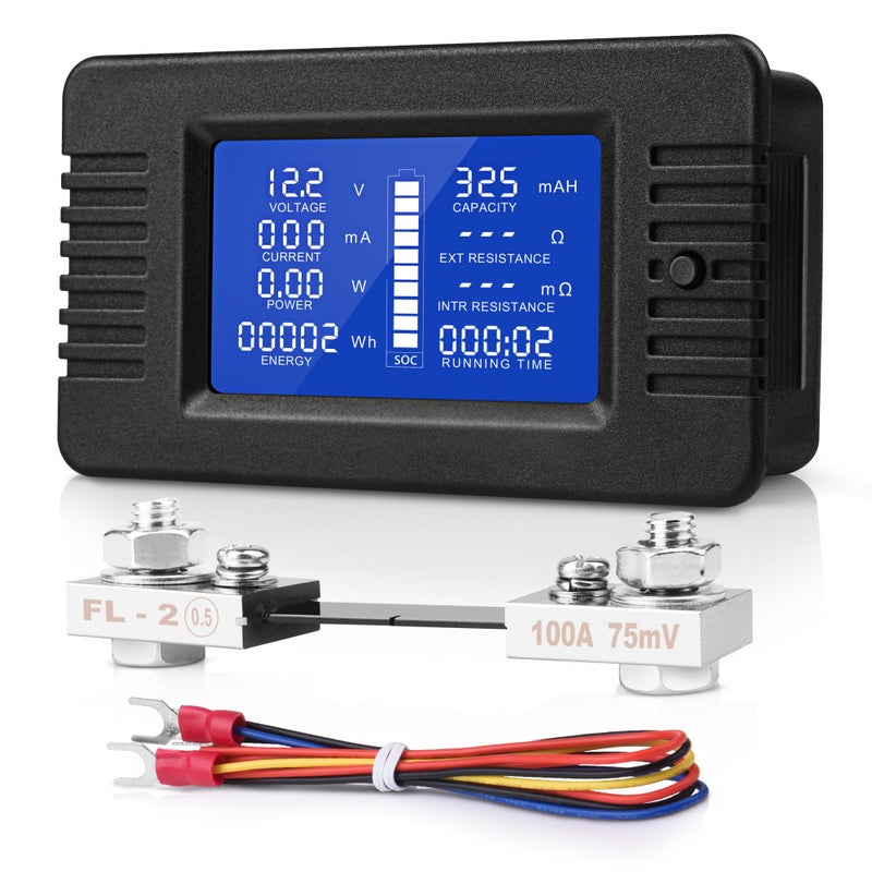 MICTUNING LCD Display DC Battery Monitor Meter 0-200V Voltmeter Ammeter for Cars RV Solar System (B) - Image 1
