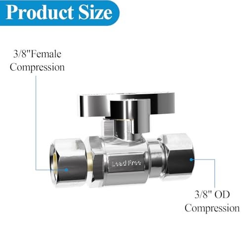 WiseWater Straight Stop Valve 38FEM x 38 Compression 14 Turn Chrome Plated Brass Shut Off Valve for Sink Ice Maker RV Water Line 10Pack - Image 3