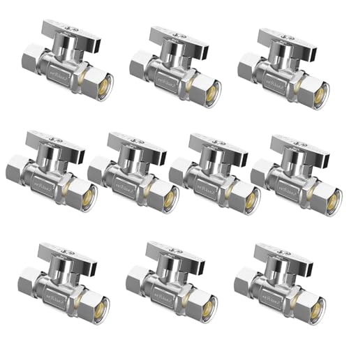 WiseWater Straight Stop Valve 38FEM x 38 Compression 14 Turn Chrome Plated Brass Shut Off Valve for Sink Ice Maker RV Water Line 10Pack - Image 1