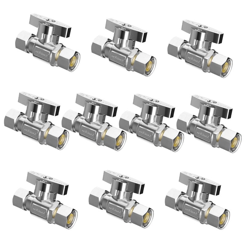 WiseWater Straight Stop Valve 38FEM x 38 Compression 14 Turn Chrome Plated Brass Shut Off Valve for Sink Ice Maker RV Water Line 10Pack - Image 2