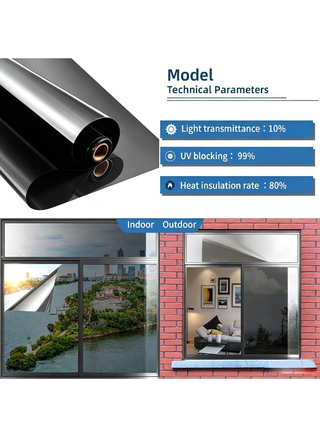 One Way Mirror Reflective Mirror Black Window Tint Film, Premium PET Explosion-Proof Heat Control Sun Blackout UV Protection Privacy Glass Film, 17.5 Inch x 6.5 Feet - Image 3