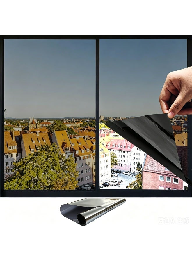 One Way Mirror Reflective Mirror Black Window Tint Film, Premium PET Explosion-Proof Heat Control Sun Blackout UV Protection Privacy Glass Film, 17.5 Inch x 6.5 Feet - Image 1
