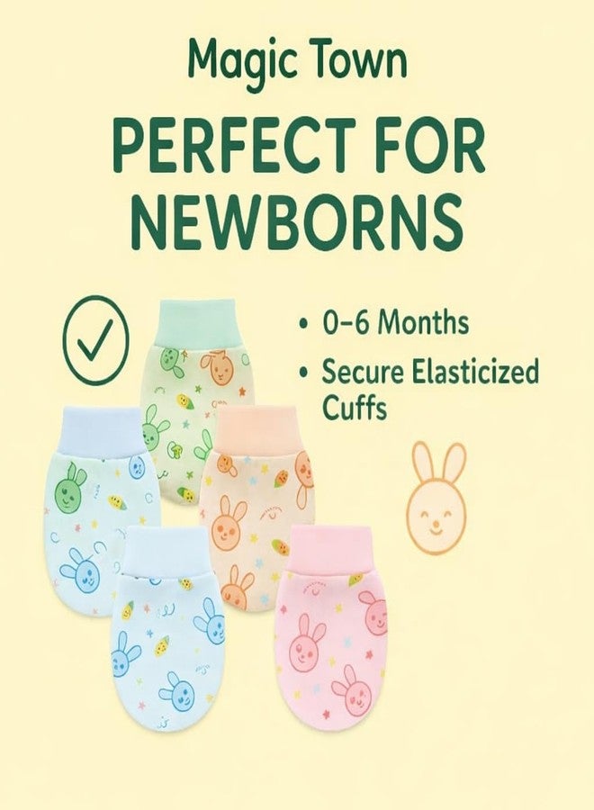 Magic Town Baby Cotton Mitten/Hand Gloves For Newborn Baby (0-6 Month) | Unisex | Pack of 4 - Image 2