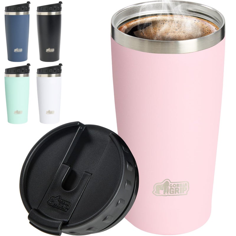 Gorilla Grip Gorilla Grip Reusable Travel Mug  Lightweight Insulated Traveling Tumblers  Leak Proof Sliding Lid  Dishwasher Safe for Easy Clean  Traveling Cupholder Friendly Mugs  20 Ounce  Pink  - Image 1