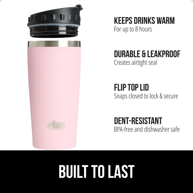 Gorilla Grip Gorilla Grip Reusable Travel Mug  Lightweight Insulated Traveling Tumblers  Leak Proof Sliding Lid  Dishwasher Safe for Easy Clean  Traveling Cupholder Friendly Mugs  20 Ounce  Pink  - Image 2
